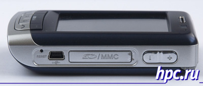 Mitac Mio A502: кнопка перезагрузки, miniUSB разъем, слот для карт памяти SD, кнопки регулировки громкости