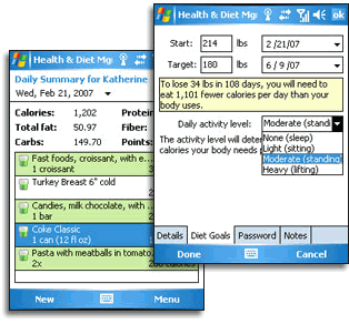 Health amp; Diet Manager:    Windows Mobile 