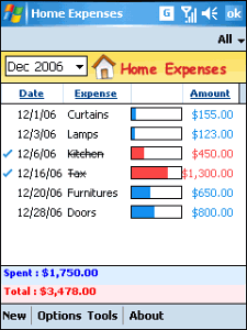 Home Expenses:     Pocket PC