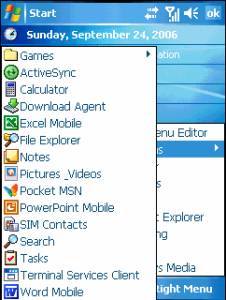 Right Menu:     Windows Mobile