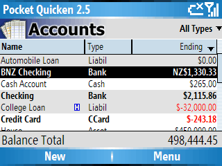 Финансовый помощник Pocket Quicken  на Windows Mobile смартфонах