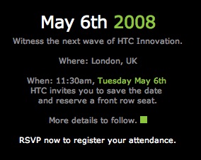 Приглашение на презентацию HTC 6 мая в Лондоне